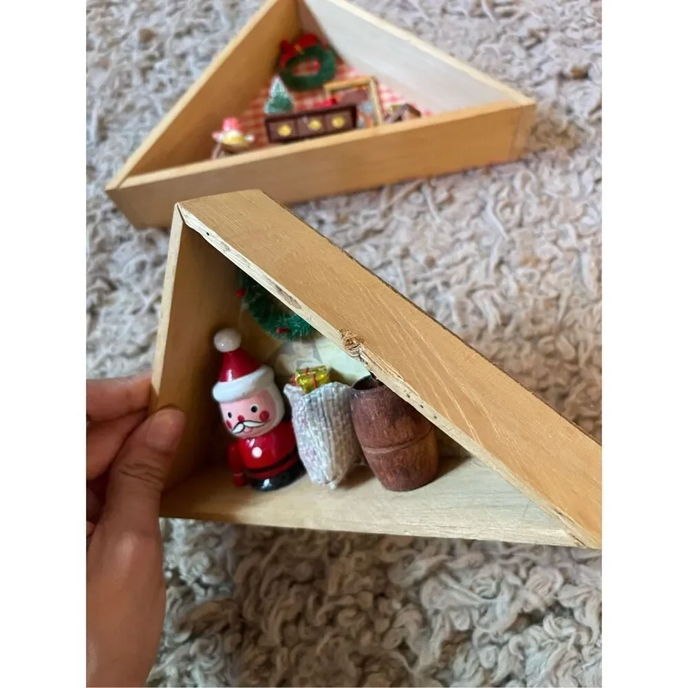 Vintage wooden Christmas holiday theme shelf‎ decoration